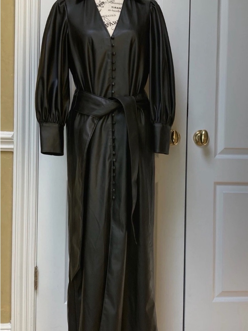 Alice + Olivia Black vegan leather belted Button-Front Dress  NWOT